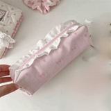 Makeup Bag Large Capacity Pencil Case Lace Ballet Style Pen Bag Bow Kawaii Stationery Organizer Girl Gifts