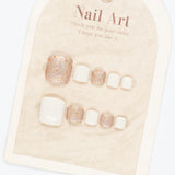 Popxstar  24Pcs Summer Fake Toenails White Short Square Press On Toe Nails Glossy Sequins Designs Women Girls Acrylic False Nails Art