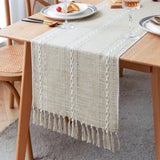 Popxstar  1Pc Linen Tassel Table Runner Rustic Farmhouse Style Tablecloth For Baby Shower Birthday Party Decoration Wedding Table Supplies