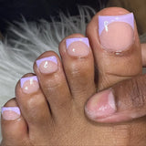 Popxstar  Black French Tip Fake Toenails Summer Nude Color Wearable Press on Nails Simple Charm Manicure Stick-on False Toe Nails 24Pcs