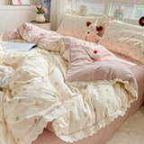 popxstar New Bedding Set INS Princess Soft Bed Flat Sheet Set Twin Queen Double Size Cotton Lace Duvet Cover Pillowcase Bed Linen