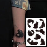 Popxstar Cute Black Cat Temporary Tattoos for Woman Man Arm Art Cartoon Fake Tattoo Waterproof Anime Yellow Moon Sleeping Kitten Sticker