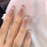 Popxstar 10Pcs Set Blue Handmade Press On Nails Snowflakes Ballet with Rhinestones False Nails Decoration Manicure Fake Nails Tips Art