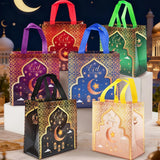 Popxstar  Eid Mubarak Gift Bags Ramadan Kareem Candy Cookie Packaging Bag Islamic Muslim Festival Party Decoration Non-Woven Tote Handbag