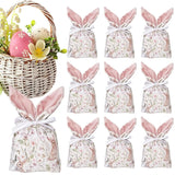 Popxstar  10pcs Easter Candy Bags with Drawstring Bunny Ear Design Goody Favor Treat Pouches for Party Birthday Celebration Egg Hunt