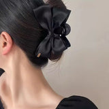 Popxstar Large Black Fabric Bow Grab Hair Clips Women's New Korean Style Hairpin Fashion Shark Cawl Clips Girls Hair Accessories