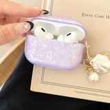Popxstar  Luxury Purple Pearly Shell Pendant Silicone Case For AirPods 1 2 3 4 pro 2 Wireless Bluetooth Earphone Accessories