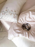 Popxstar  Flowers Embroidery Luxury Bedding Set 600TC Lyocell Bamboo Fiber Soft Silky Duvet Cover Flat/Fitted Bed Sheet Pillowcases 4Pcs