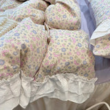 Popxstar Romantic 100%Cotton Twin Bedding Elegant Pink Purple Floral Duvet Cover Set White Lace Ruffle 1.2/1.5/1.8m Bedskirt Pillowcases