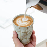Popxstar  Japanese Handmade Rough Pottery Mugs Retro Plaid Fold Ceramics Coffee Cups Household Restaurant Milk Juice Cereal Breakfast Cups