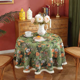 Home Decoration Round Tablecloth Pastoral Floral Jacquard Thickened Table Cloth with Tasseles Party Kitchen Dining Table Cover