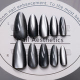 Popxstar  Glossy Cat Eyes Fake Nails Full Cover Almond Black Press on Nail Women Girls DIY Manicure Simple Wearable False Nails Tips 24Pcs