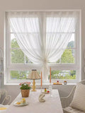 Popxstar French Romantic Vertical Shutter Screen Whtie Sheer Curtain Hook and Loop Fastener