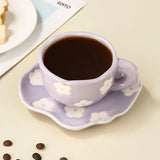Popxstar  180Ml Handmade Ceramic Coffee Cup and Saucer for Afternoon Tea Milk Cup and Saucer Latte Cup Dessert Plate Creative Gift