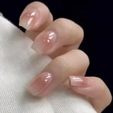 Popxstar  10Pcs Short Handmade Cat‘s Eye Press on Nails Ballet Full Cover French Design Coffin Cute Fake Nail Manicure Wearable Nail Tips