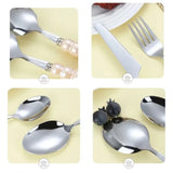 Popxstar  4Pcs/Set Luxury Ceramic Pearl Handle Cutlery Set Knife Fork Spoon Creative Cute Soup Spoon Western Food Steak Knife Spoon Fork