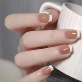 Popxstar  Nude Color Press On Nails 24Pcs Short Almond Fake Nails White French Tip Wearable False Nails Patches Women Girls DIY Manicure