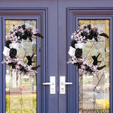 Popxstar Halloween Flower Wreath White Flowers Black Roses Withered Branches Moon Cat Flower Wreath Decoration Door Wreath Decoration