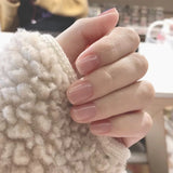Popxstar  Glossy Peach Pink Color Fake Nails Glitter Solid Color Short Round Head Reusable Stick-on Nails For Lovely Girls Dress Matching