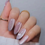 Popxstar 24Pcs Almond Fake Nail with Amber Stripes Design Wearable Long Stiletto False Nails Blue French Full Cover Finished Fingernails