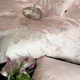 Popxstar  600TC Lyocell Bamboo Fiber Soft Silky Bedding Set Pink Flowers Embroidery Duvet Cover Flat/Fitted Bed Sheet Pillowcases 3/4Pcs