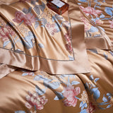 Popxstar  22 Momme Natural Mulberry Silk Luxury Bedding Set Yarn-dyed Jacquard Silk Cotton Duvet Cover Flat Sheet With Pillowcases 4Pcs