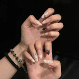 Popxstar  10Pcs Y2K Girls Handmade Press On Nails Alloy Star Designs Long Almond Fake Nails Full Cover Stick-on Nails Art for Women