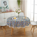 Popxstar  Cotton Linen Nordic Round Tablecloth Yellow Striped  White Tassel Lace Christmas Tree Dining Table Cover Washable Table Cloth