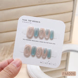 Popxstar 10pcs Short T Blue Mermaid Cat's Eye Handmade  Press on Nail False Nails Square Head Girl Lady Wearable Detachable Nail Tips