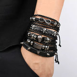 Popxstar Fashion Bracelet Viking  Bracelet For Men Hand Bracelets Woven Skull Hand Jewelry Adjustable Leather Set Bracelet For Leather