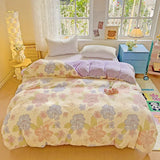 Popxstar  Milk Velvet Floral Duvet Cover, Ultra-Soft Cozy Warm Winter Reversible Plush Comforter Cover, 1 PC Botanical Flower Quilt Cover