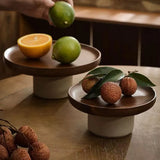 Popxstar  Japanese Cake Fruit Tray Wood Egg Tray Dessert Storages Shelf Ceramic Tall Footed Snack Decorative Tray Kitchen Accessories