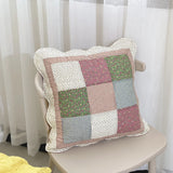 Soft Breathable 100% Cotton Patchwork Pillow Cover with Ruffled Edge Multi Functional Cushion Case for Sofa and Office Easy Care