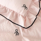 Popxstar 3pcs bow embroidery Bedding set ruffles Duvet Cover Set (1*Duvet Cover + 2*Pillowcase, Without Core)for bedroom guest room