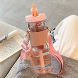 800ML Large Capacity Simple Plastic Water Bottle With Straw Portable Bubble Tea Infuser Filter Girl Student Juice Drinkwater Cup