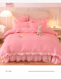 Popxstar Pink Princess Girls Ruffle Lace Bedding Sets Luxury Quilt Cover Bed Sheet and Pillowcases Soft Bedclothes Decor Home