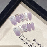Popxstar Handmade Press on Nails Blue Aurora Mermaid Fake Nail Patches Wearable Detachable French Pearl Almond False Nail Tips 10pcs