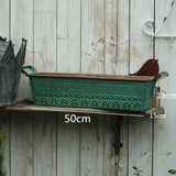 Rectangle Double Handles Flower Pot Metal Iron Art Outdoors Courtyard Garden Balcony Plant Decorate Vase Retro Style