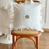 popxstar with Lotus Frill French Lace Pillow Cover Washed Material Comfortable Embroidered Cushion Cover Soft Pillow Shell Bedroom