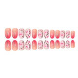 Popxstar  Blush Pink False Nails 24Pcs Short Round Head Press On Nails Floral Printed Summer DIY Manicure Full Cover Acrylic Fake Nails