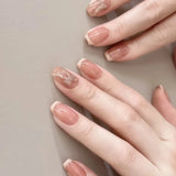 Popxstar 24pcs Simple Almond False Nails Sets Blush Design Press on Nails Art Datachable Short Oval Fake Nail with Jelly Glue Manicure