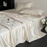 Popxstar  60S Lyocell Bamboo Fiber Flower Embroidery Summer Quilt Bedding Set Soft Silky Thin Comforter Blanket With Bed Sheet Pillowcases