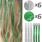 Popxstar 12pcs Glitter Sparkling Shinny Fairy Hair Accessories Tinsel Hair Extension for Women and Girls for Christmas New Year Halloween