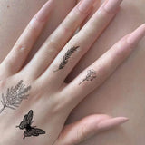 Popxstar Black Flower Tattoo Stickers for Hand Arm Waterproof Temporary Tattoos for Women Butterfly Fake Tattoo Sleeve Tatoos Girls