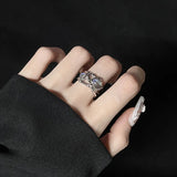 Popxstar Kpop 90s Grunge Aesthetic Irregular Liquid Metal Heart Moonstone Open Ring For Women Luxury Vintage Jewelry EMO Y2K Accessories