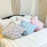 Soft Breathable 100% Cotton Patchwork Pillow Cover with Ruffled Edge Multi Functional Cushion Case for Sofa and Office Easy Care