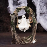 Spooky Halloween Ghost on Tree Swing Cute Resin Funny Ghost Decor Handcrafted Ghost Tree Swing Statue
