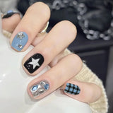 Popxstar  24pcs Y2K Fake Nails with Lovely Black Heart Designs Reusable French False Nails Full Cover Short Press On Nails for y2k Girls