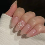 Popxstar  24Pcs Almond False Nails Pink Gradient Simple with French Design Wearable Fake Nails Short Full Cover Press on Nail Tips Art
