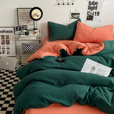 Popxstar Beige Pink Bedding Set Solid 3/4pcs Home Linens Luxury Duvet Cover Pillowcase Flat Sheet Wash Cotton Twin King BedRoom Decor